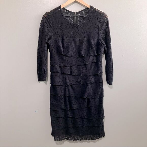 Laundry by Shelli Segal Black Layered Lace 3/4 Sleeve Dress Women Size 6 - Picture 1 of 7